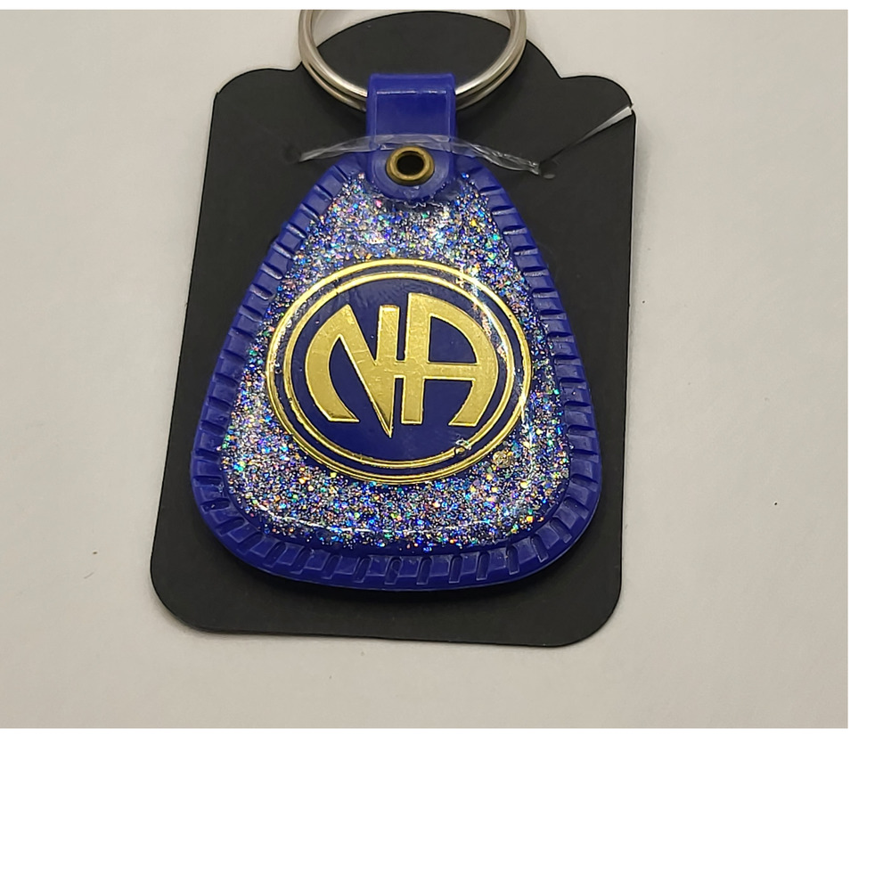 NA Narcotics Anonymous GLITTER 6 months blue keytag! Free NA goodie bag!